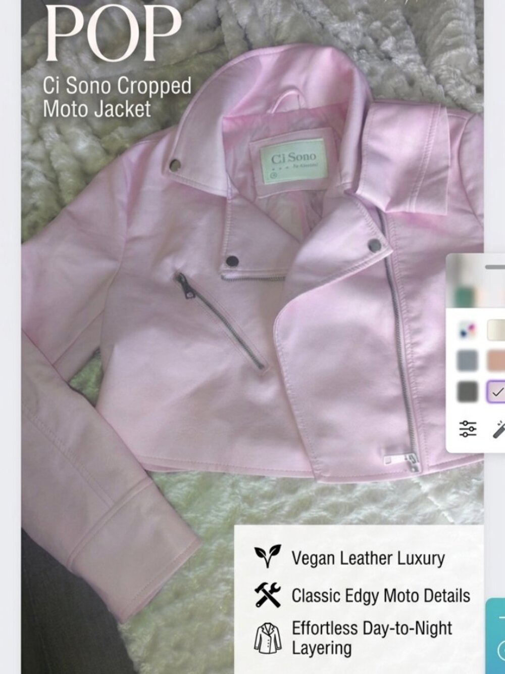 Ci Sono by Cavalini Pink Faux Leather Cropped Moto Jacket - M